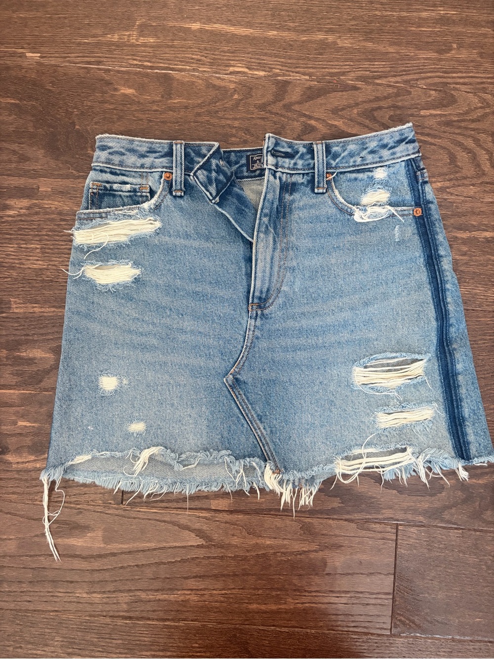 Abercrombie & Fitch Light Blue Distressed Denim Mini Skirt
